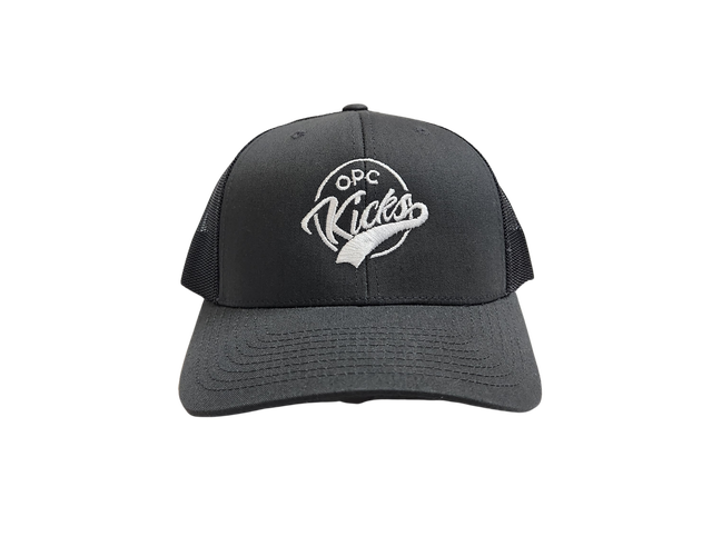 OPC Kicks Original Logo Embroidered Dad Hat White on Dark Grey