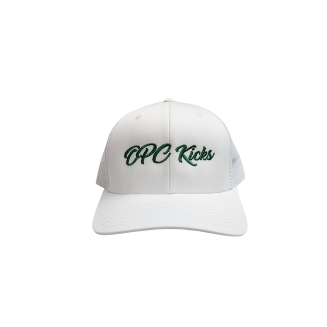 OPC Kicks Original Logo Embroidered Trucker Hat Green on White