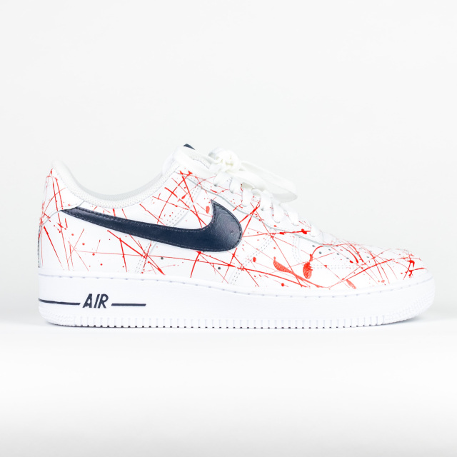 Nike Air Force 1 White Custom 'Red Splatter Meets Navy Swoosh' Edition