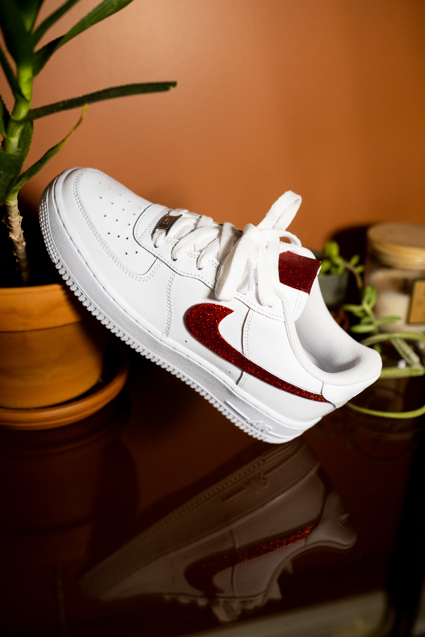 Nike Air Force 1 White Custom 'Red Glitter' Edition