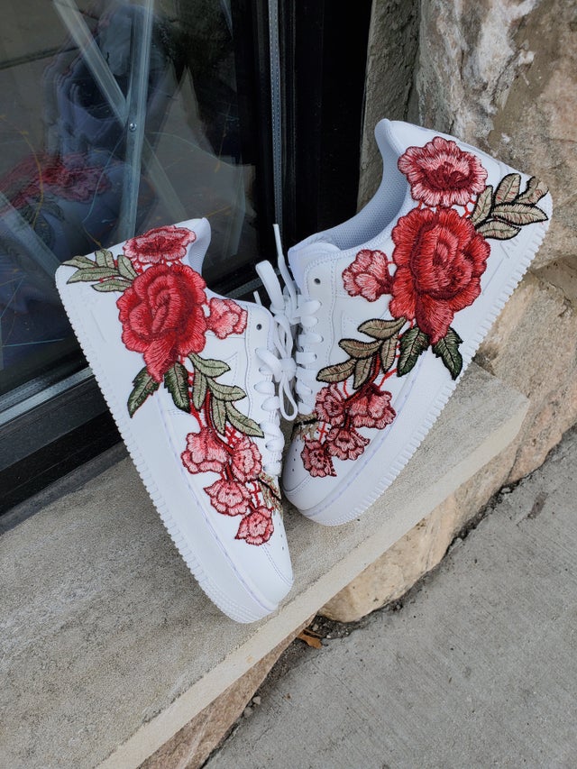 Nike Air Force 1 White Custom 'Roses are Red' Edition