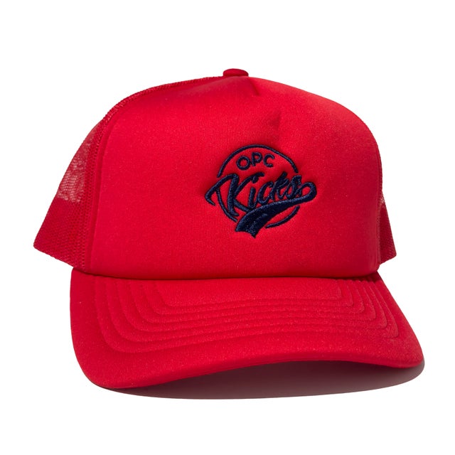 OPC Kicks Original Logo Embroidered Trucker Hat Navy on Red Edition